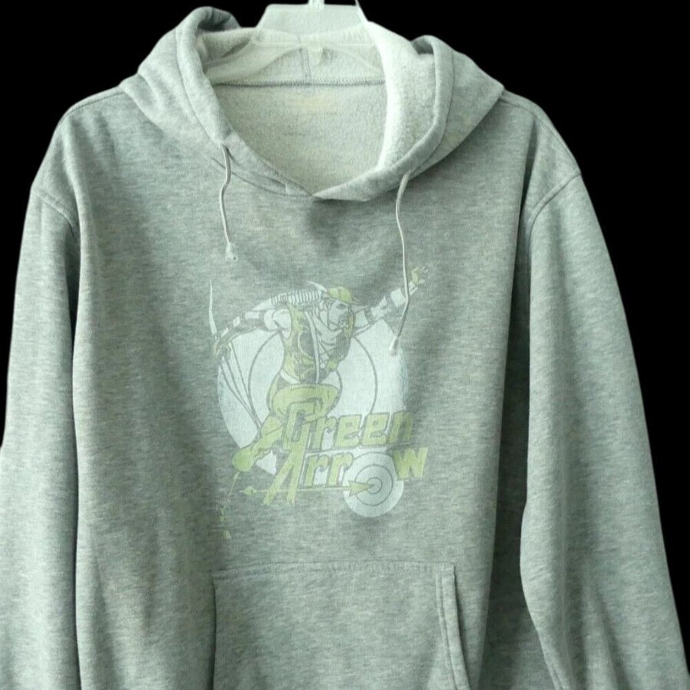DC Comics Green Arrow Hoodie Mens Gray Graphic Pullover Sweatshirt 100% Cotton